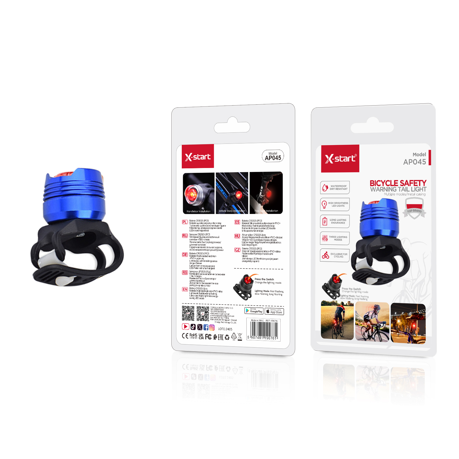 19077 AP045 骑行金属警示灯 Black/Blue Cycling Metallic Warning Light, High-Brightness Energy-Saving LED Slab, CR2032 x 2pcs, Three Light Modes: Fast Flash, Slow Flash, Constant On, High-Elasticity Silicone + Alloy Shell - Image 1