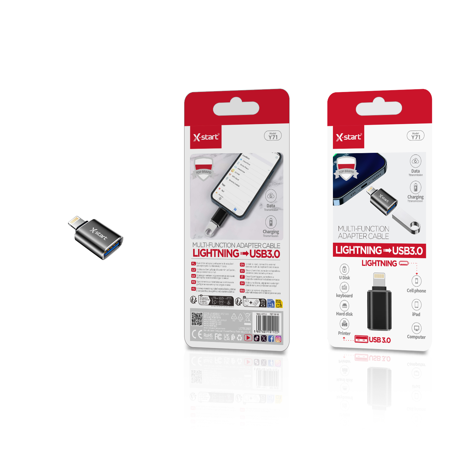 19110 Y71 转接器 Black USB Adapter - Lightning to USB-A Female with 7 Leaflets, Supports Charging and Data Transfer, Alloy Casing - Image 1