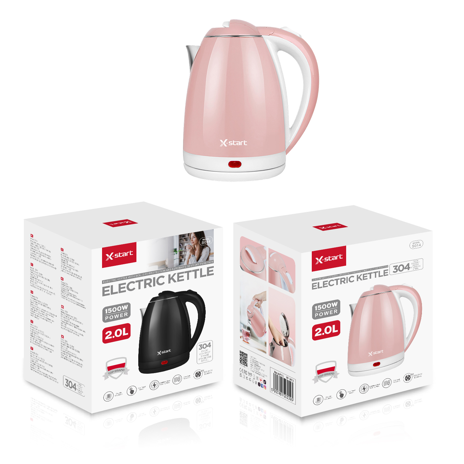 20009 S014 家用不锈钢电热水壶 Pink Household Stainless Steel Electric Kettle, 2.0L, 1500W, 75CM Cord, 24-Hour Constant Temperature Keeping, Automatic Power-Off Protection, Anti-Dry-Burning, 304 Stainless Steel + ABS Shell, 220-240V 50/60Hz - Image 1