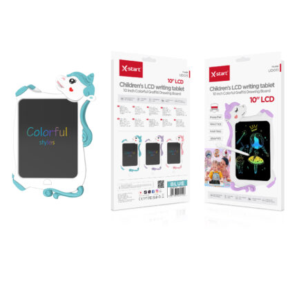 UD011 液晶电子手写板 Blue Cartoon Unicorn LCD Electronic Writing Tablet, 10-inch LCD Screen (CR2025), Colored Pen, ABS Shell
