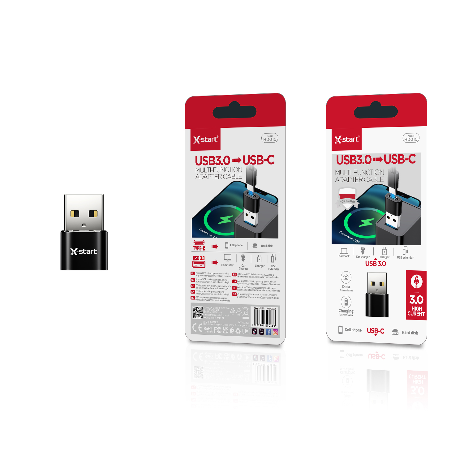 20085 HD010 转接器 Black USB to USB-C Adapter with USB 3.0 Alloy Case - Image 1