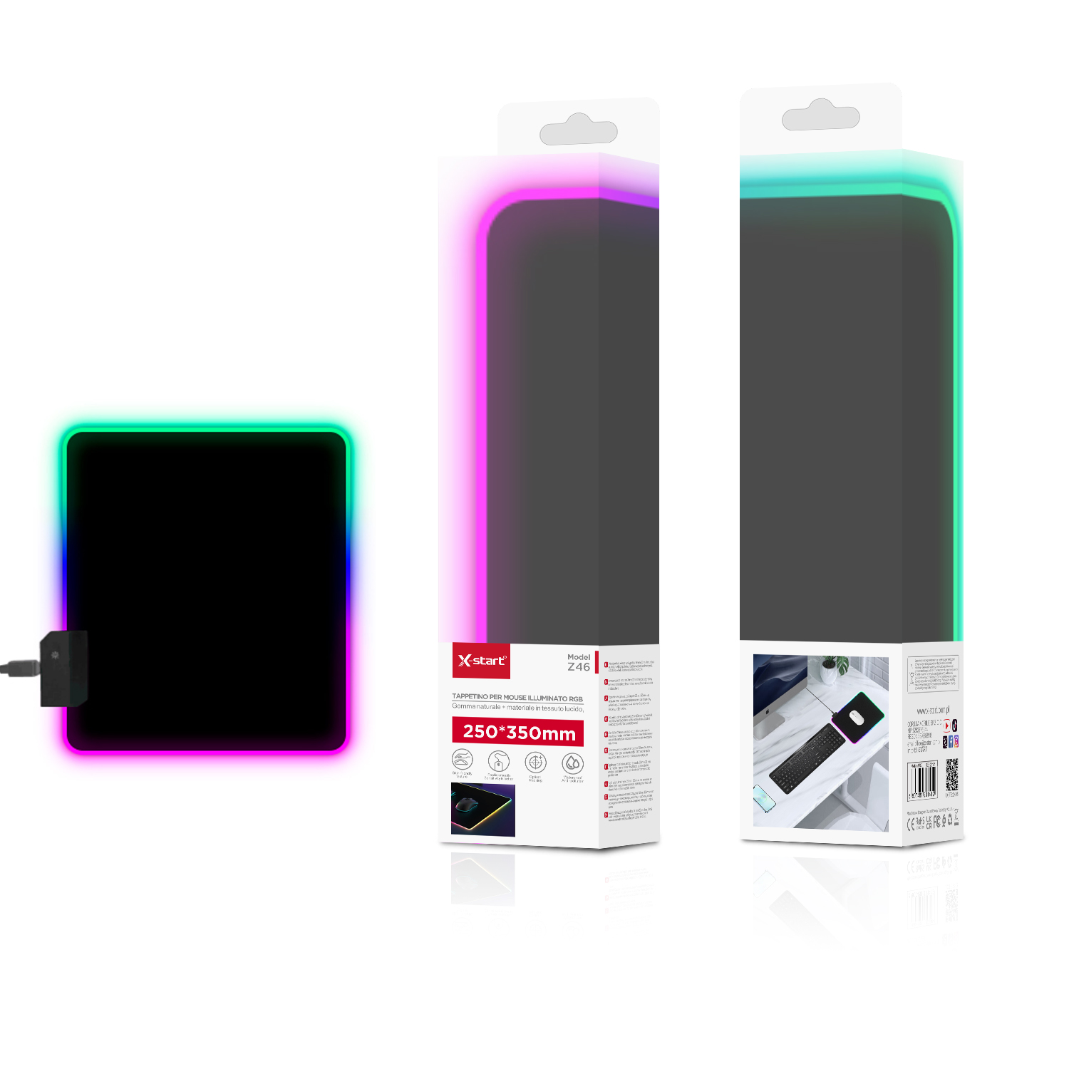 20141 Z46 桌面鼠标垫Black Medium-Sized Illuminated Padless Desktop Mousepad 250x350x4mm RGB Gradient Ambient Lighting Anti-Slip Rubber - Image 1