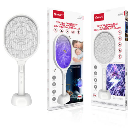 AP041 光波电蚊拍White Electric Mosquito Swatter with Light Waves 3.7V/600mAh TYPE-C DC3000V Uses purple light waves to attract mosquitoes. ABS shell + aluminum mesh.