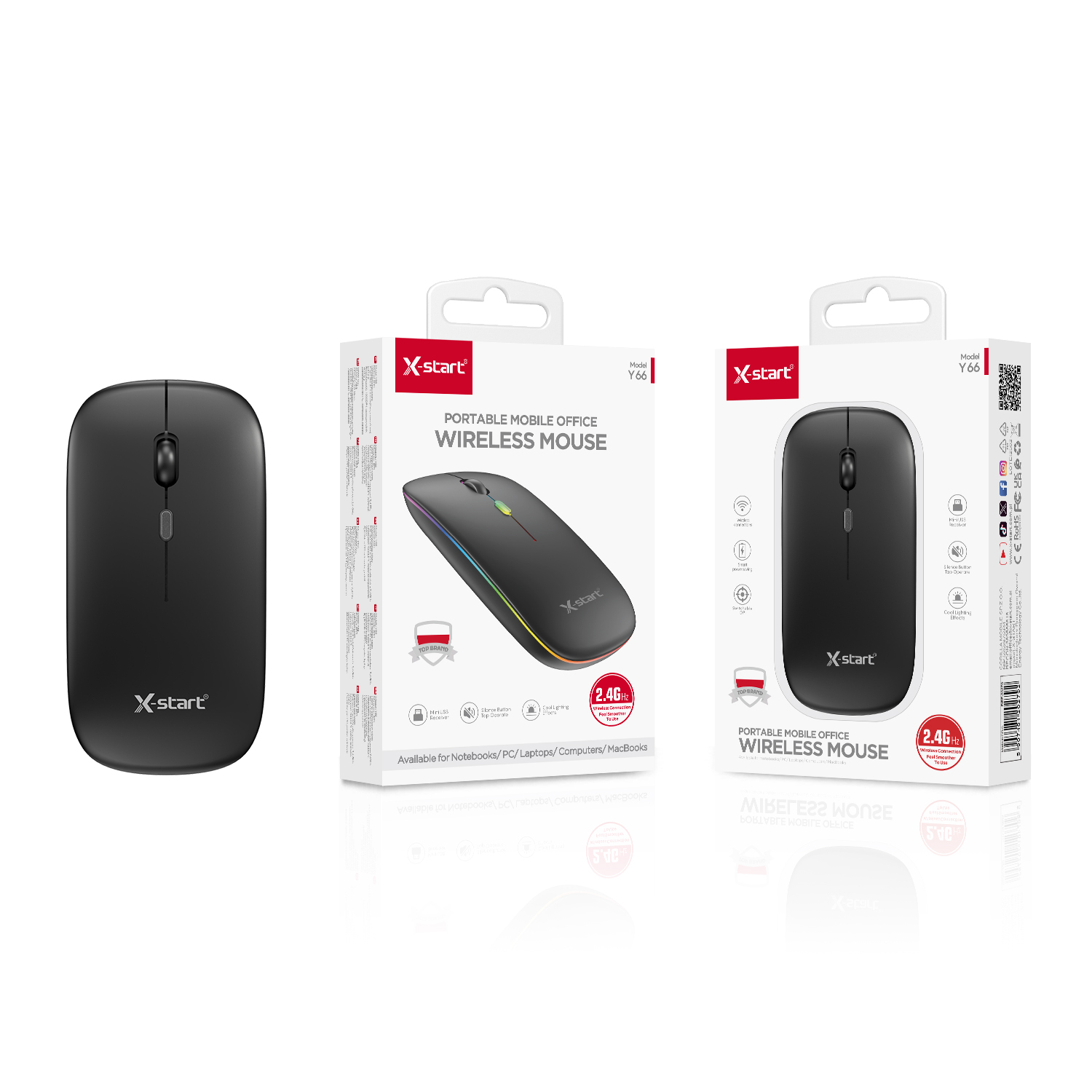 20279 Y66 幻彩无线鼠标 Silver RGB Wireless Mouse, Mini USB Receiver, 2.4GHz, 1000DPI Micro Optical Tracking Design, ABS Shell - Image 1