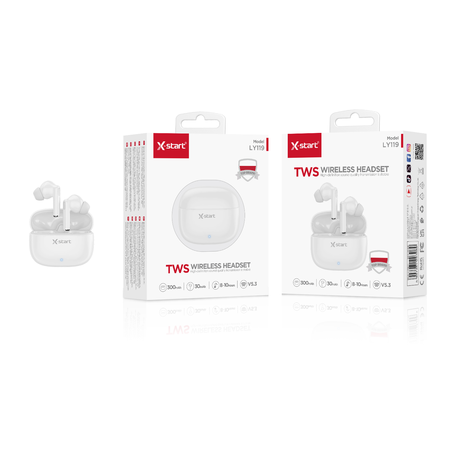 20308 LY119 蓝牙耳机 White TWS Bluetooth Earphones V5.3 2.4G Transmission Single-sided 3.7V/30mAh TYPE-C 300mAh 10m ABS Shell - Image 1