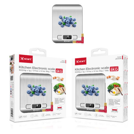 JD008 厨房电子秤 Silver Kitchen Scale with Digital Display 5KG (max) d=1g AAAx2pcs Alloy Casing