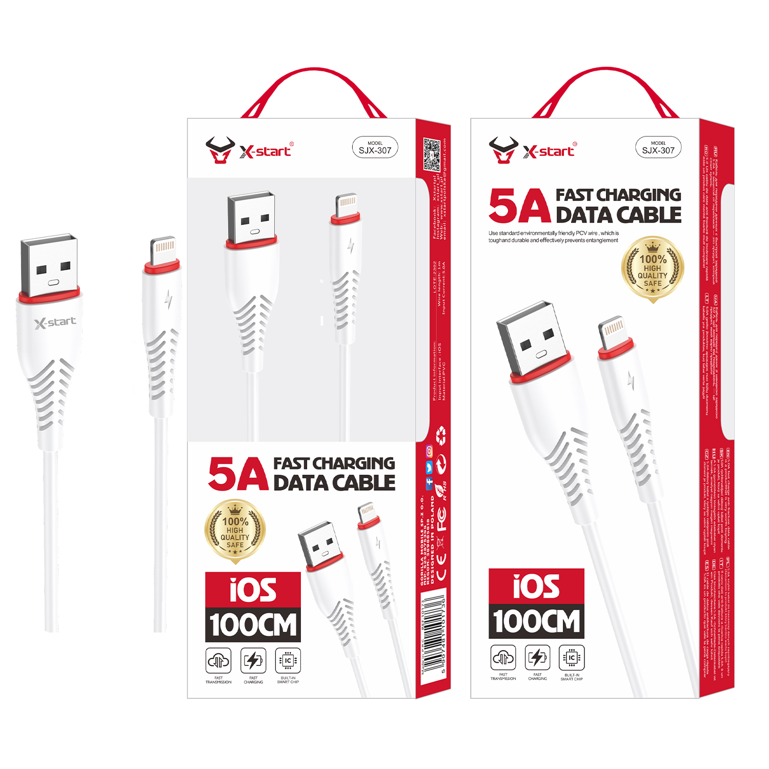 10173 SJX307L 快充数据线White 5A Fast Charging Data Cable, 1M PVC Outer Sheath, USB-A to Lightning, PVC Outer Sheath - Image 1