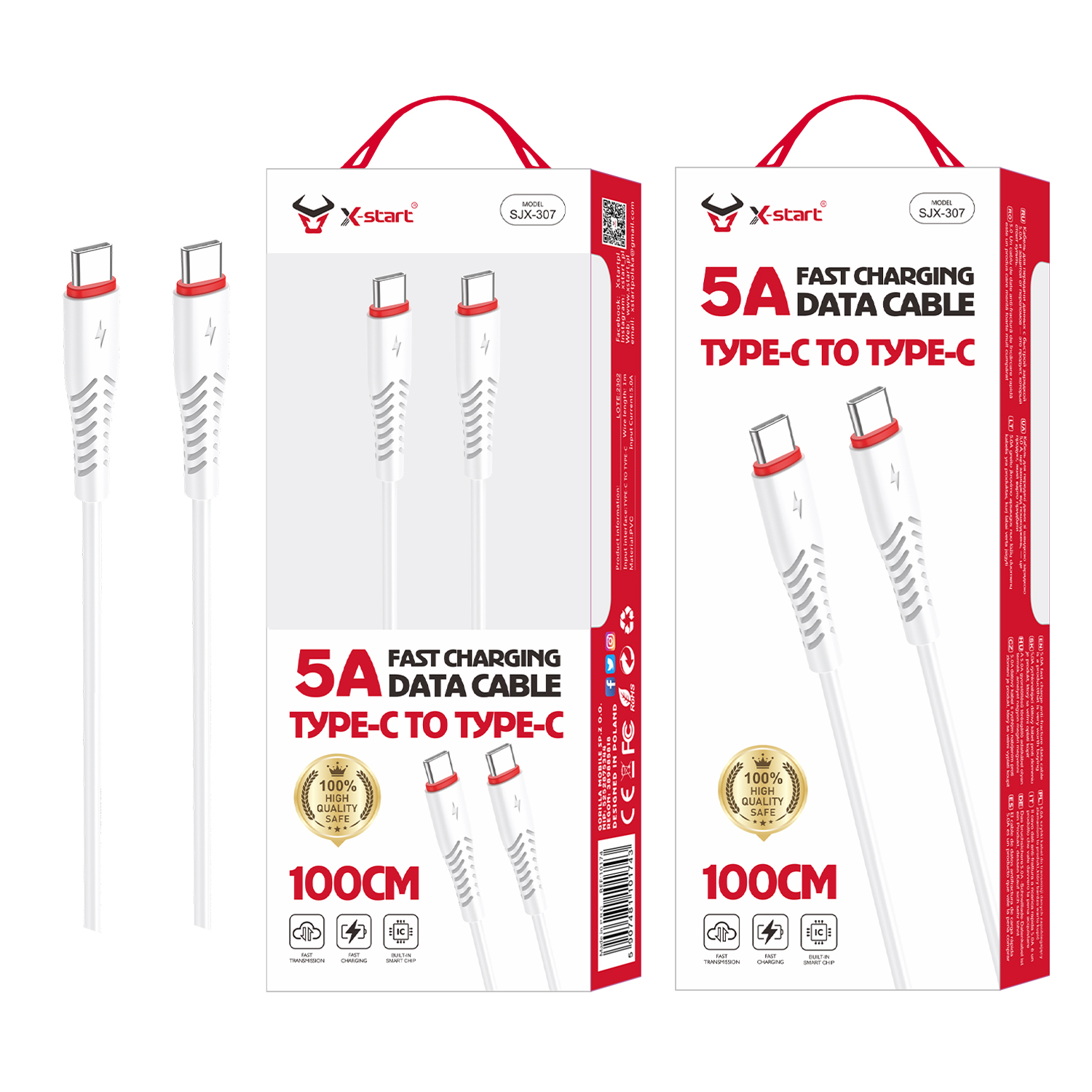 10174 SJX307CC 快充数据线White 5A Fast Charging Data Cable 1M PVC Outer Sheath USB-C to USB-C PVC Outer Sheath - Image 1