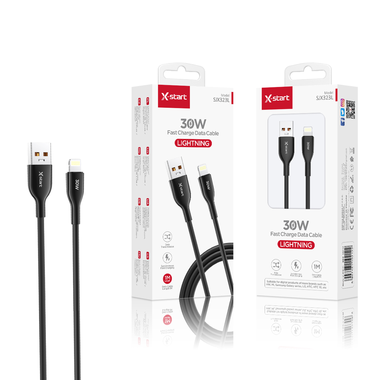 10183 SJX323L 软胶快充数据线Black 30W Soft Rubber Fast Charging Data Cable 1M USB-A to Lightning PU Outer Sheath - Image 1