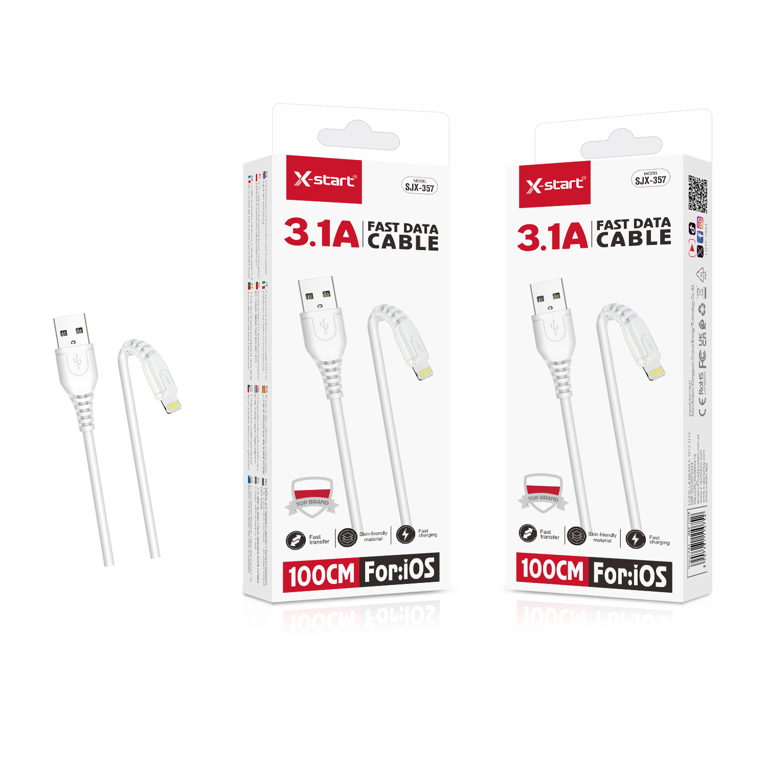 11075 SJX357L 快充数据线White 3.1A Fast Charging Cable 1M USB-A to Lightning PVC Sheath - Image 1