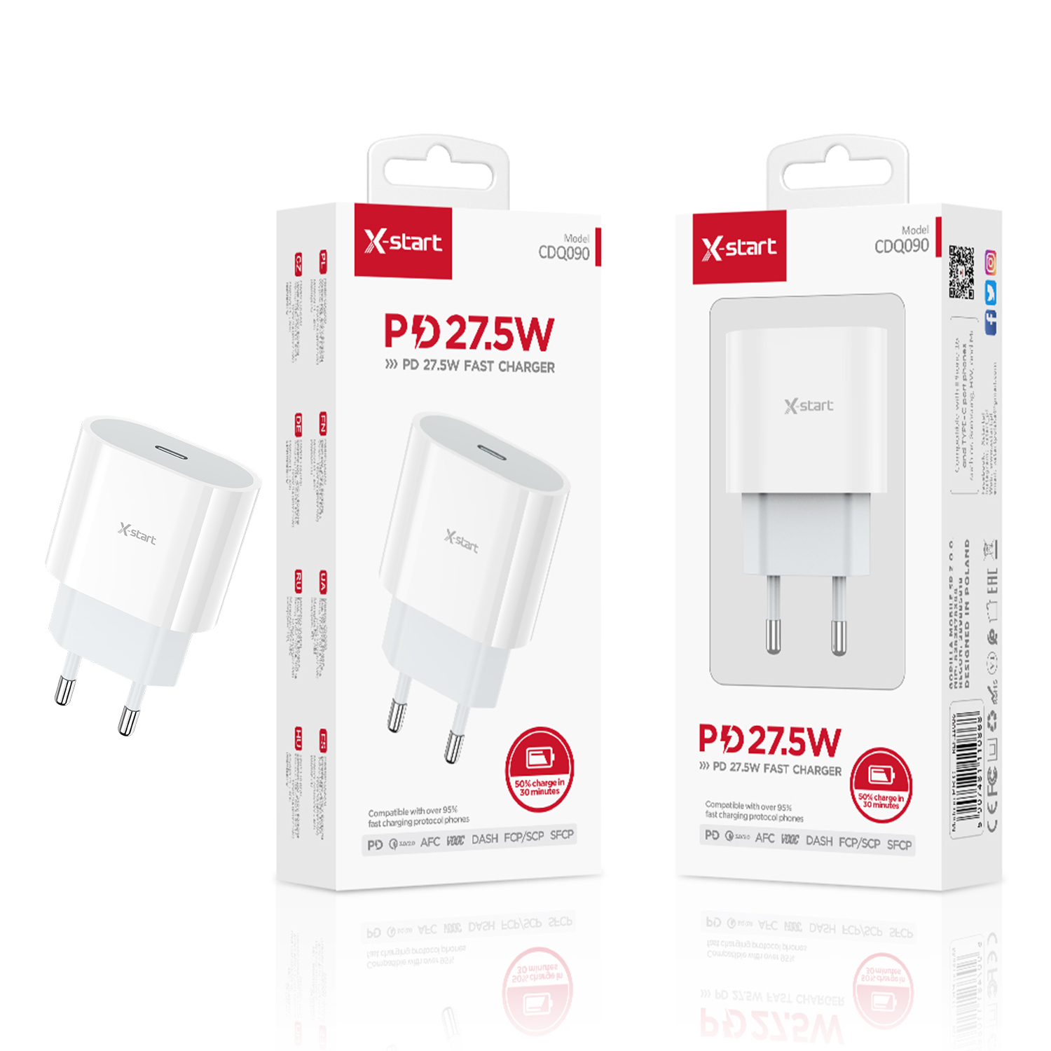 11086 CDQ090 快速充电器White PD 27.5W EU Fast Charger, Single USB-C - Image 1