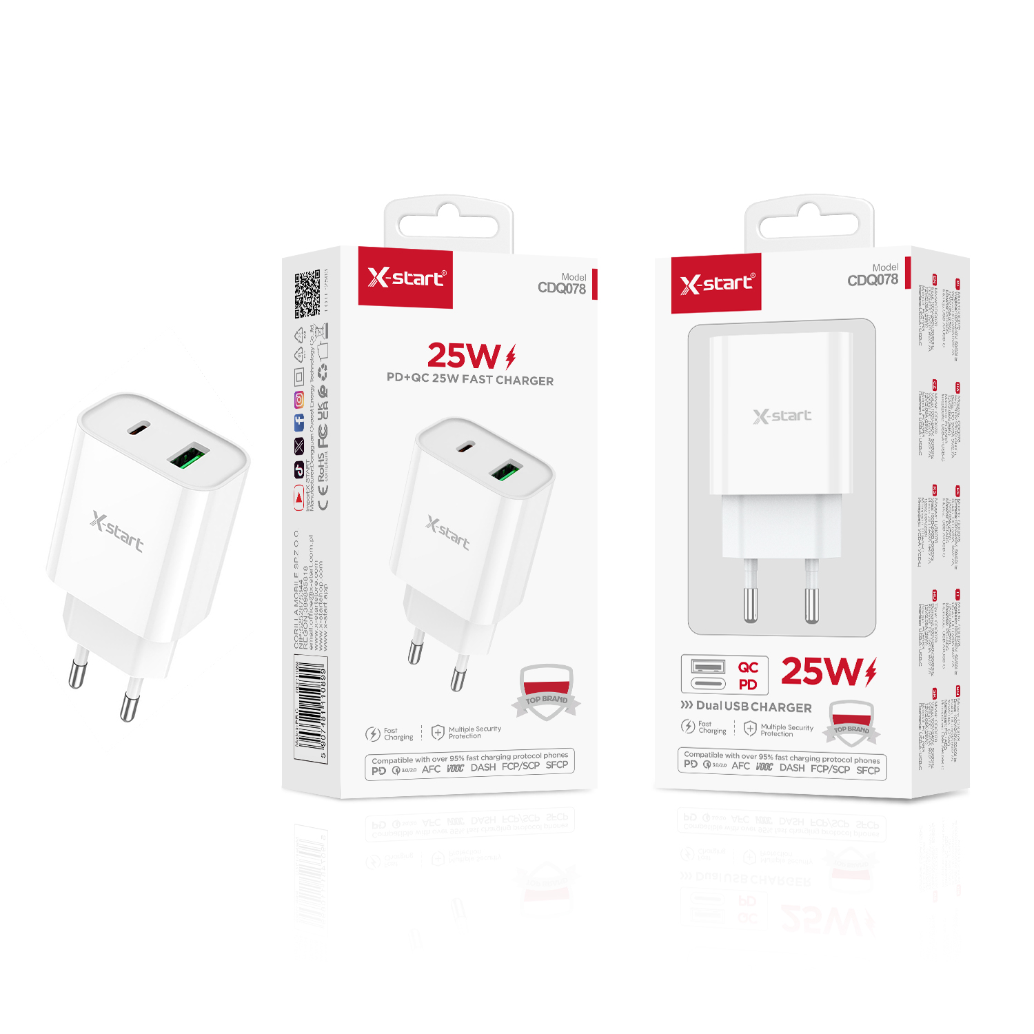 11089 CDQ078 快速充电器White 30W EU Fast Charger 2x (USB-A + USB-C) - Image 1