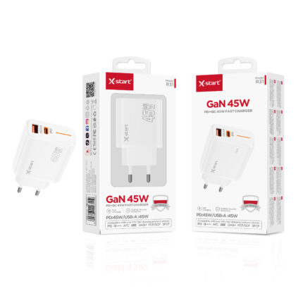 R31 快速充电器 White GaN 45W EU Fast Charger 2x (USB-A + USB-C) ABS Fire-Retardant Shell