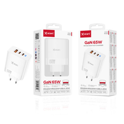 R32 快速充电器 White GaN 65W EU Fast Charger (3x USB-A + 2x USB-C) with ABS Fire-Retardant Shell
