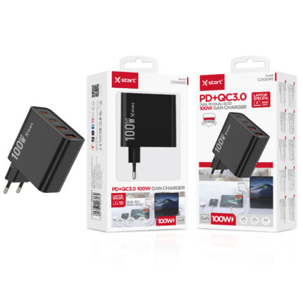 CDQ089 快速充电器 Black GaN 100W EU Fast Charger 110V～240V, 50/60Hz 4x (2xUSB-A + 2xUSB-C) ABS Fire-Retardant Shell